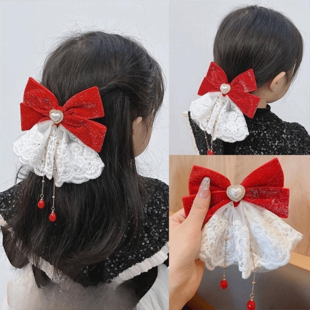 Lace Elegant Hair Clips Elegant Ribbon Bowknot Hair Clips Sweet Lace Hair Accessories  Daily Wear