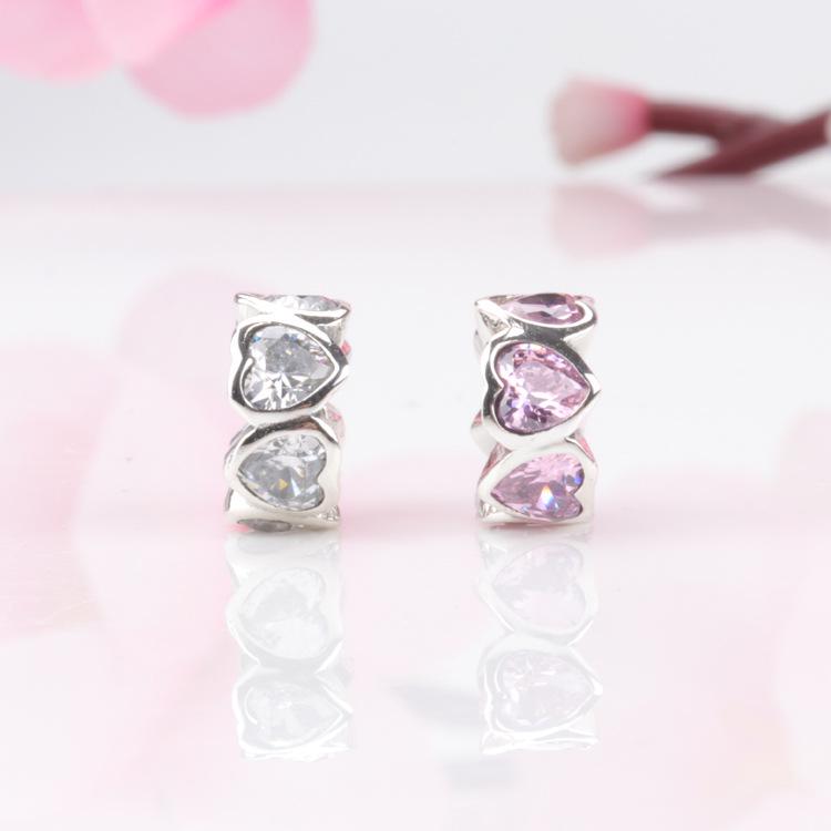 Pan Jia S925 Sterling Silver Heart-shaped Rhinestone Beads - Fashionable DIY Accessories