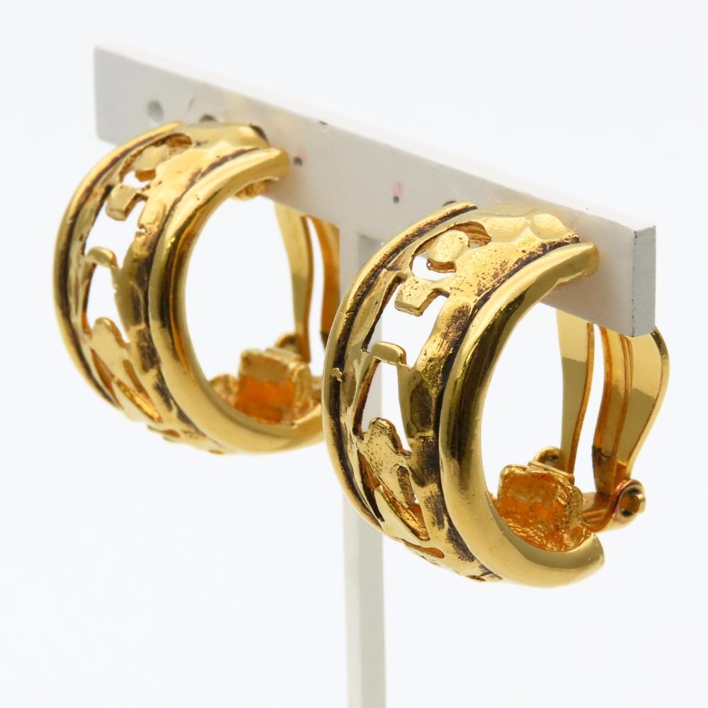 Used CHANEL Earring Open Logo Half Hoop Metal 11.4g Gold Gold Plated