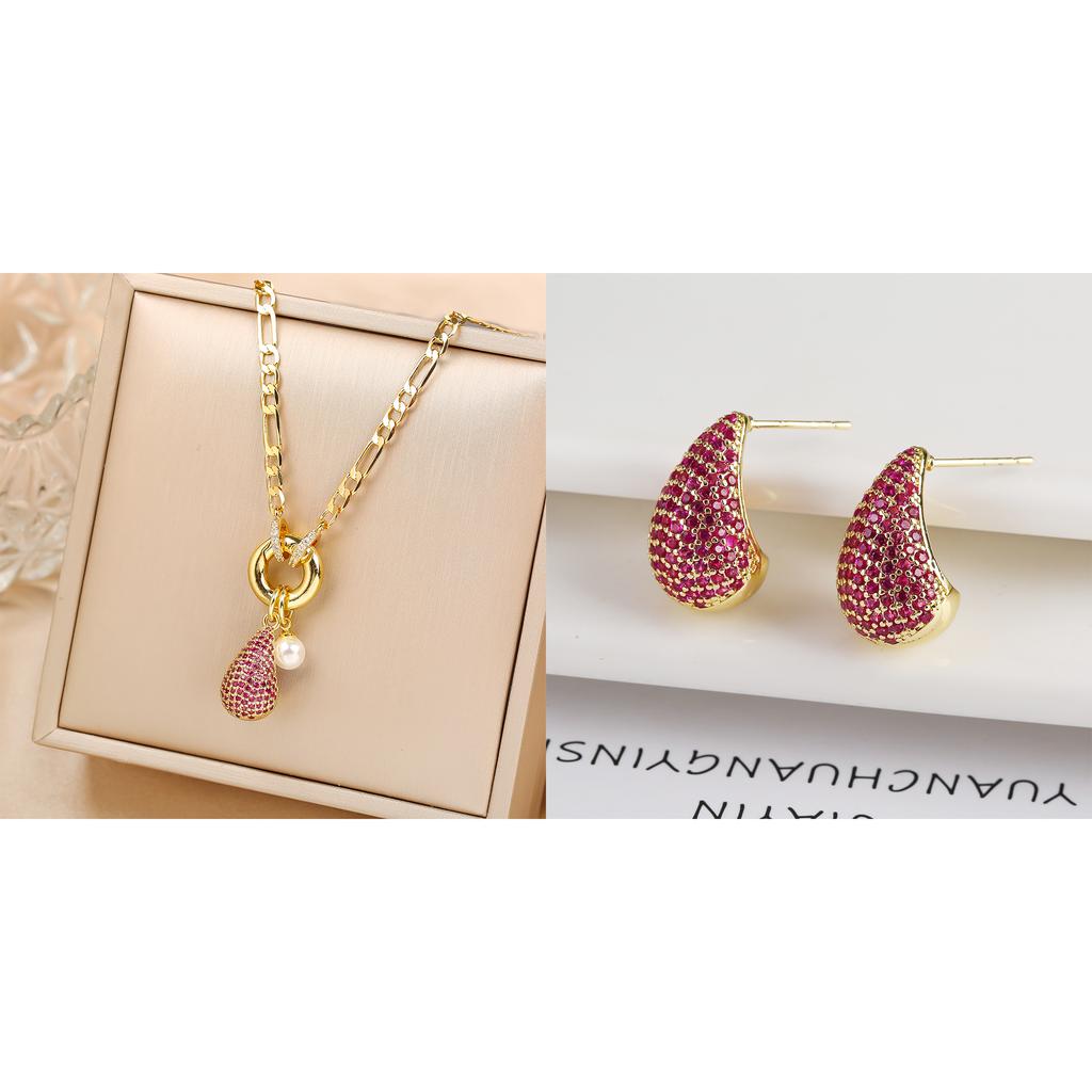 2Pcs Shiny Zirconia Water Drop Necklace Comma Earrings Jewelry Set Jewelry choker Luxury for Woman Girl Daily Party Jewelry Gift