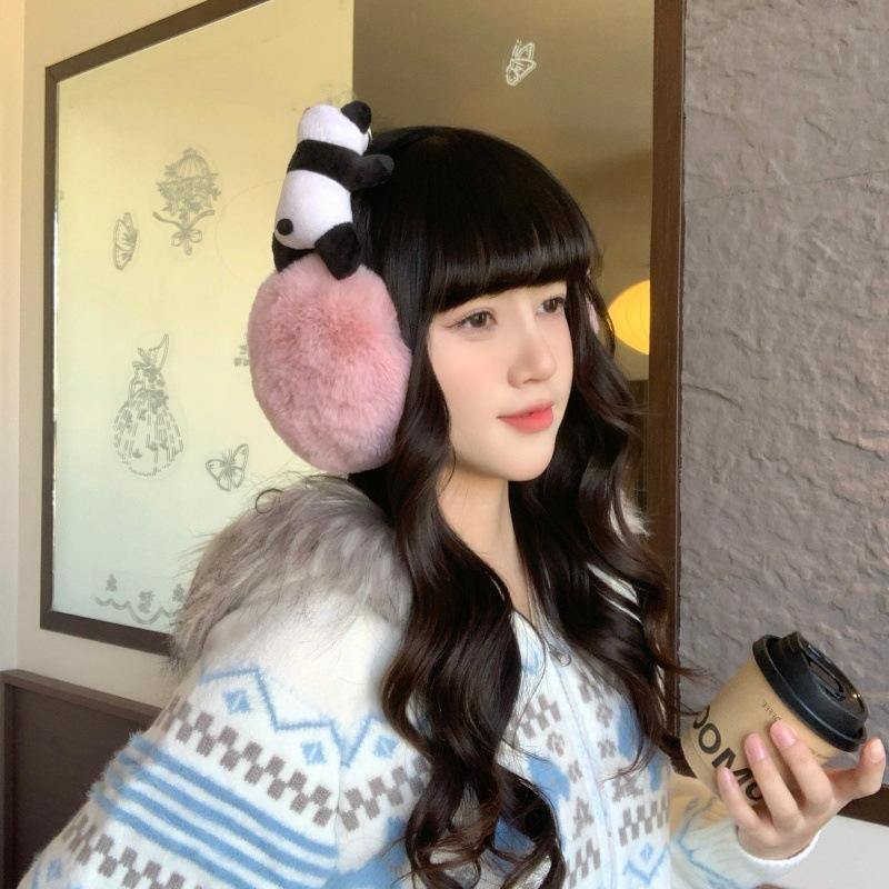 Panda plush earmuffs female winter cute warm antifreeze ear protection windproof ear cover new autumn and winter earmuffs bag