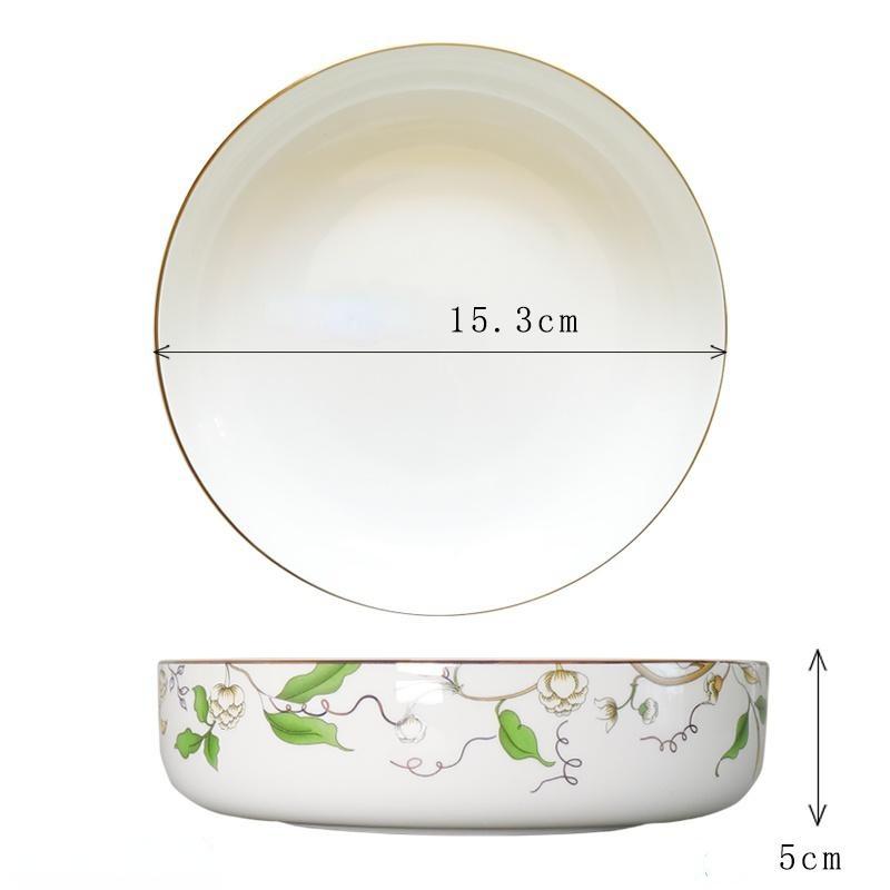 Bone China Bowl Κουτί φούρνου μικροκυμάτων με κάλυμμα, φλοράλ κεραμικό μπολ φαγητού Στρογγυλό βαθύ πιάτο για σαλάτα Φρούτα Noodle Επιτραπέζια σκεύη