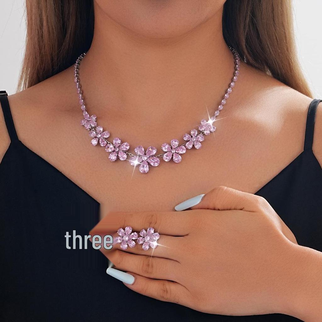 European-American Rhinestone Teardrop Necklace & Earring Set: Korean-Style Bridal Temperament Collarbone Chain Jewelry for Women