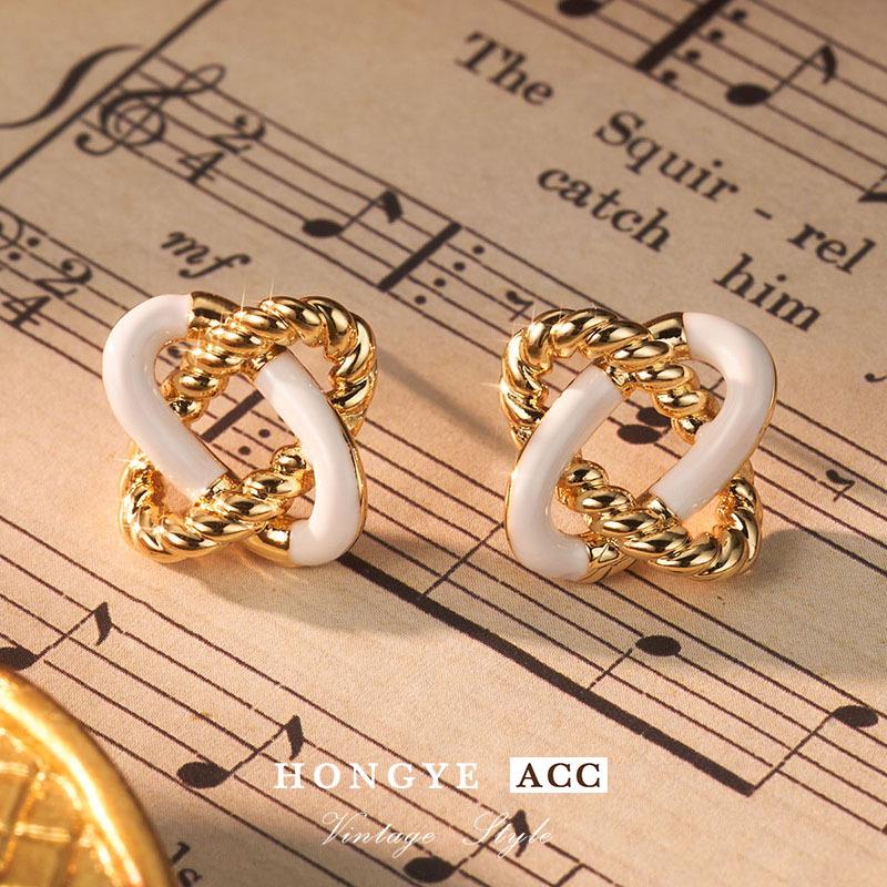 Two-Tone Braided Hollow Earrings: 925 Silver Needle, Light Luxury, Retro Style for Women