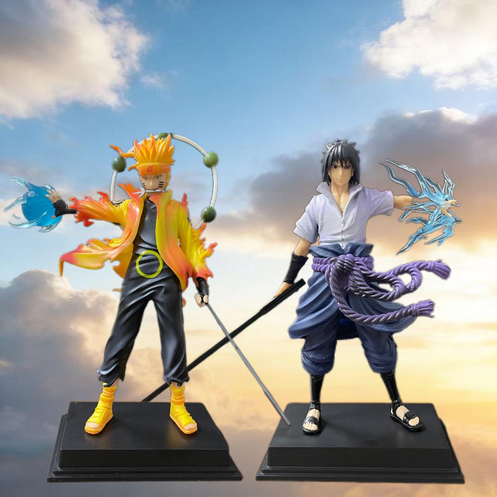21cm/8in Naruto AK Uzumaki AK Sasuke Anime Figure GK Double Head Carving Collectible Decor Desktop Ornament Statue Model Toy
