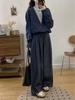2025 Autumn Linen-Cotton Denim Set: Faux Two-Piece Jacket with Loose Wide-Leg Pants