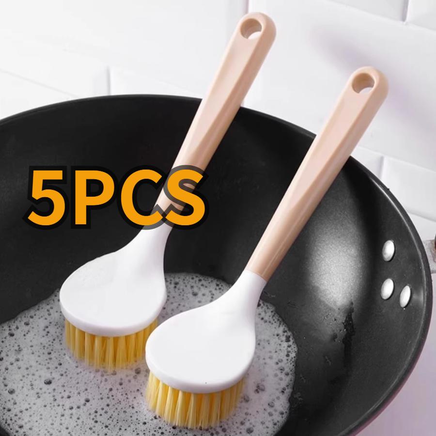 5 pcs Household Kitchen Brush Cleaning Gadget Long Handle Cleaning Brush for Pots and Pans, Bowl Scraper, Sisal
