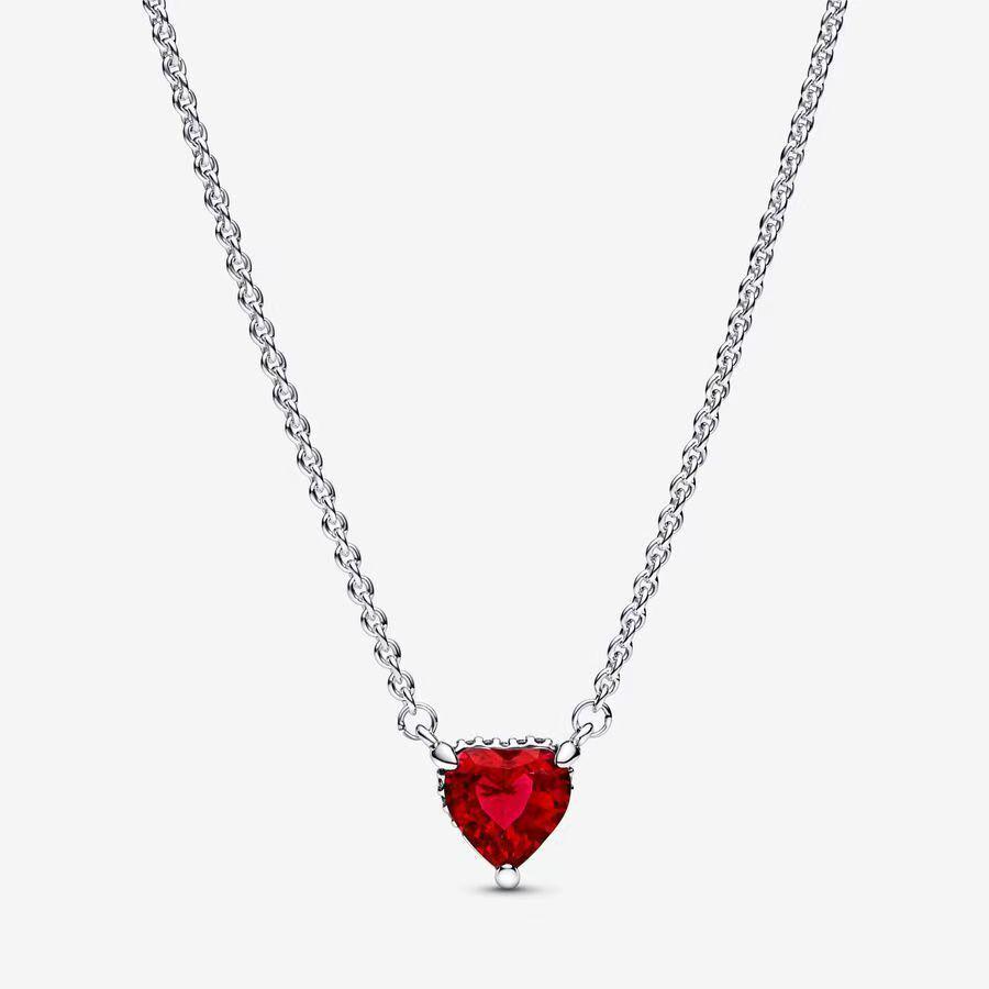 Elegant Heart-Shaped White Copper-Plated Silver Necklace for Women - Stitch's Noble Heart Clavicle Chain