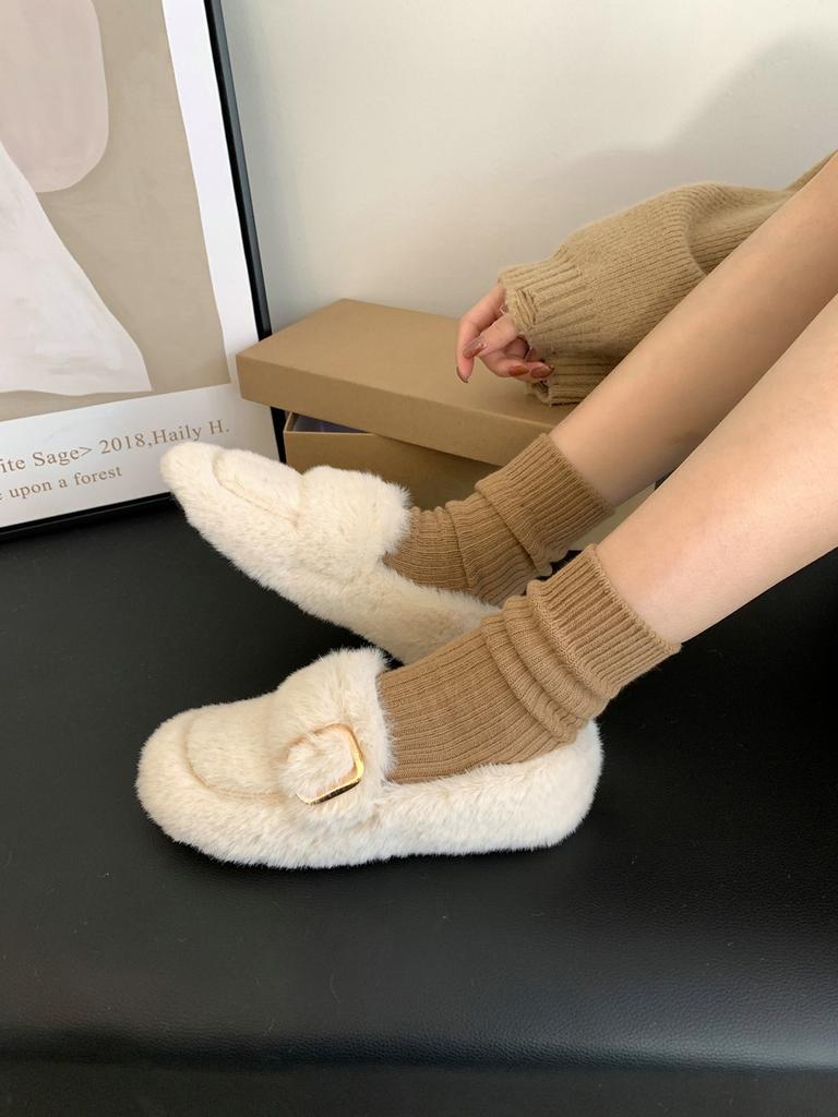 Internet Celebrities Pedal Fluffy Shoes Piled Warm Mink Wool Cotton Shoes Doudou Single Shoes