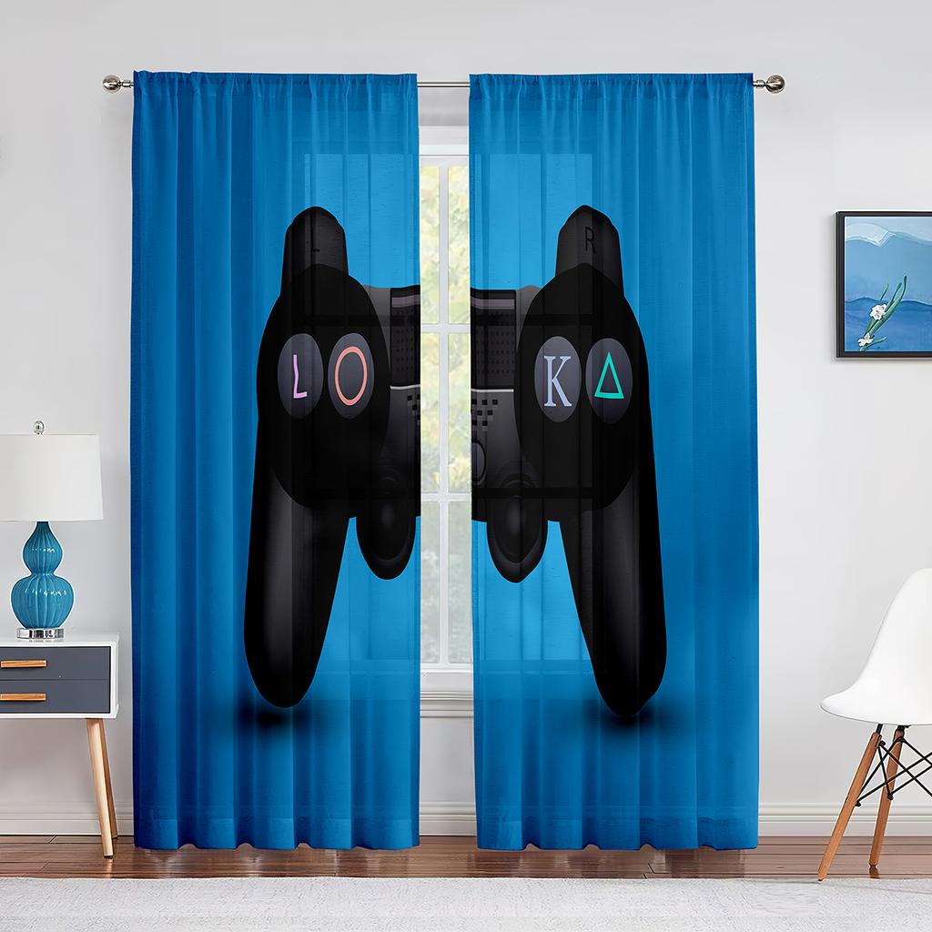 Gamepad Gamer Sheer Voile Curtains Kontroler gier wideo Fajne okna tiulowe zasłony do salonu Chłopcy Dziewczęta Wystrój sypialni