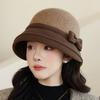 Wool Bucket Hat Women's Autumn and Winter Retro Bow Top Hat Winter Warm Foldable Tweed Bucket Hat - Face- Fisherman