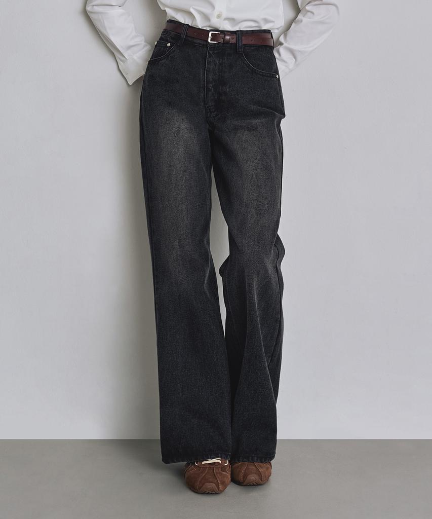 Keoseuteomeokeullagumeon Loose Fit Bootcut Denim Pants Black Cowpt002Black