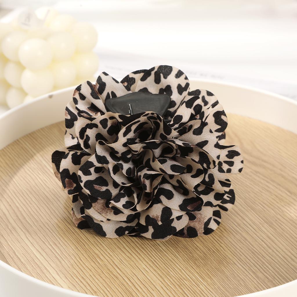 AWAYTR Leopard Pattern Flower Hair Claws Fabric Floral Hair Clips Crab For Women Girl Gift Hair Accessories Valentine Headwear