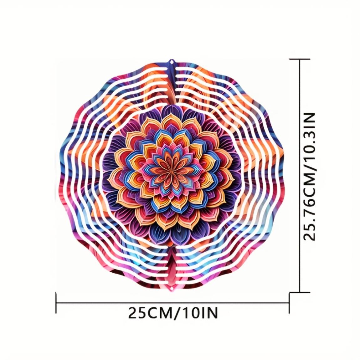 

Яркий 10-дюймовый Мандала Ветряной Спиннер – 3D Кинетическое Металлическое Искусство с Красочным Цветочным Дизайном, Вращающийся на 360° Крюк для Сада 01A