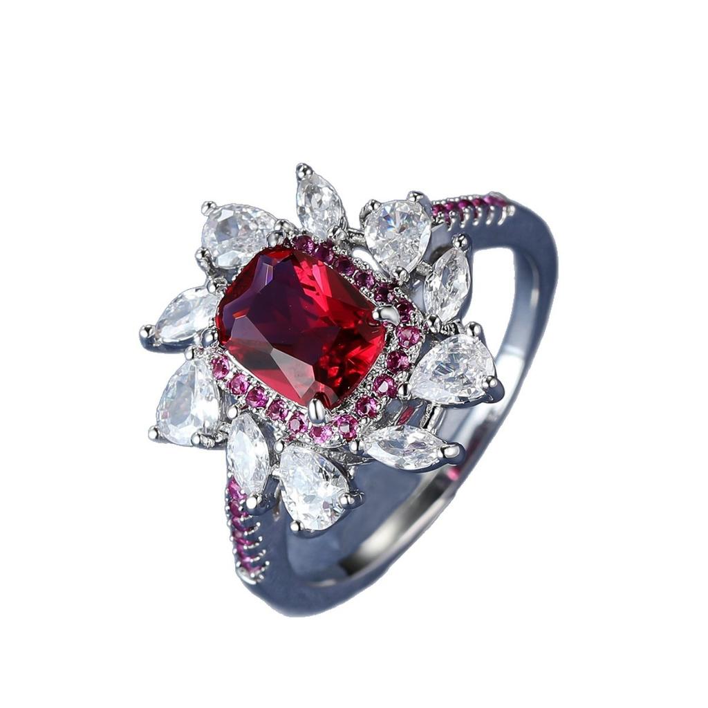 Silver New Colorful Square Zircon Ring Female Fashion Full Diamond Water Drop Zircon Ring Party Birthday Gift