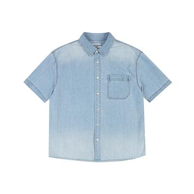 JAMBANGEE Men'S Bio-Washed Oversized Denim Short Sleeve Shirt Ao2Ddh303-Lb