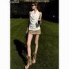 Summer New Spice Girl Age Reduction Pure Desire Temperament Neck Top with Short Skirt Two-piece Set