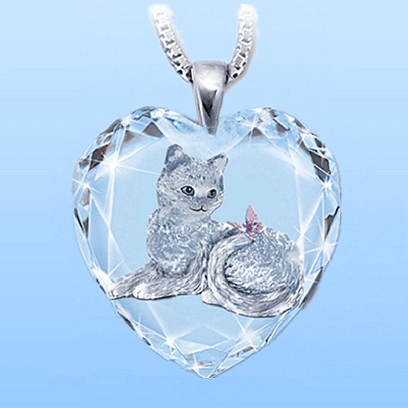 Cute Cat Pattern Heart-shaped Pendant Necklace, Cute Animal Jewelry, Birthday Party Graduation Gift Christmas Halloween Gift For Girls