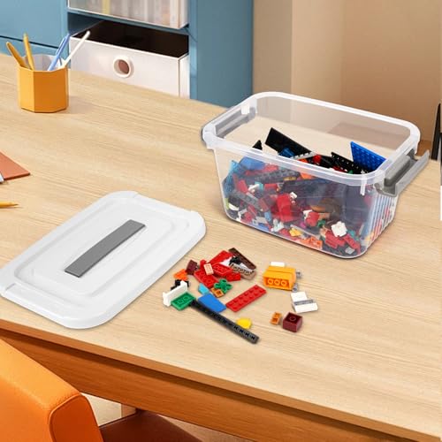 RAIN QUEEN Toy Storage Basket with Lid for Lego, Tomica, Building Blocks, LEGO Storage Box, Stackable, Transparent, Organized, Plastic, Set of 6