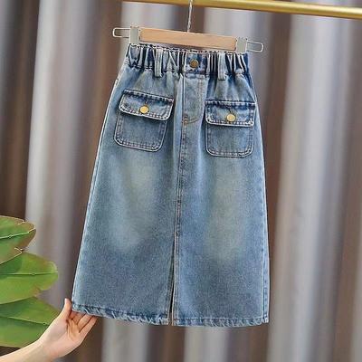 Girls Summer Denim Skirt Fashionable Half Skirt Casual Edition Versatile Long Skirt for Children