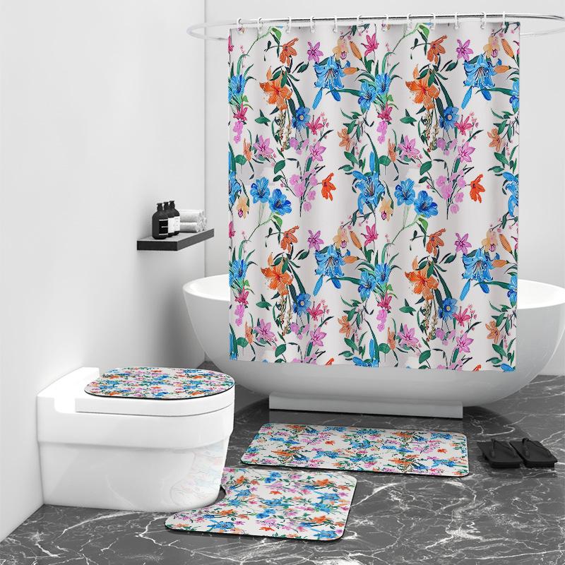 Flower and Grass Texture Digital Printing Shower Curtain Bathroom Blocking Waterproof Curtain