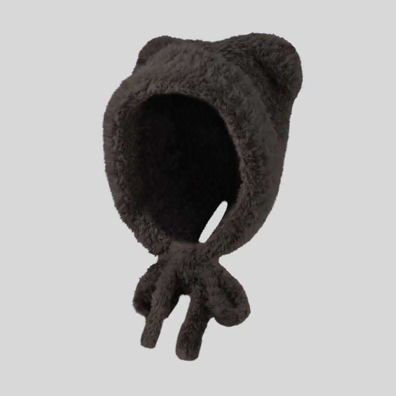 Cute Fluffy Cat Ear Hat Winter Head Warmer Knitted Fur Beanie Hats for Women One Size коричневый