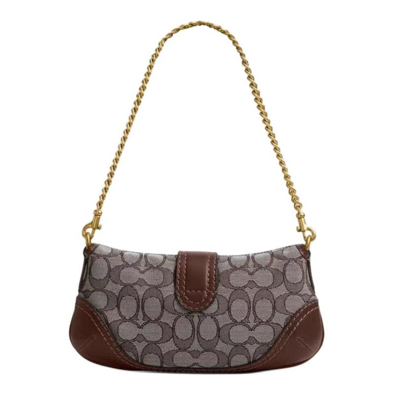 Coach Soho solapa 25 clásica cadena presbicia correa para el hombro lona revestida y piel de vaca bolso de mano para el hombro tamaño mediano mujer marrón