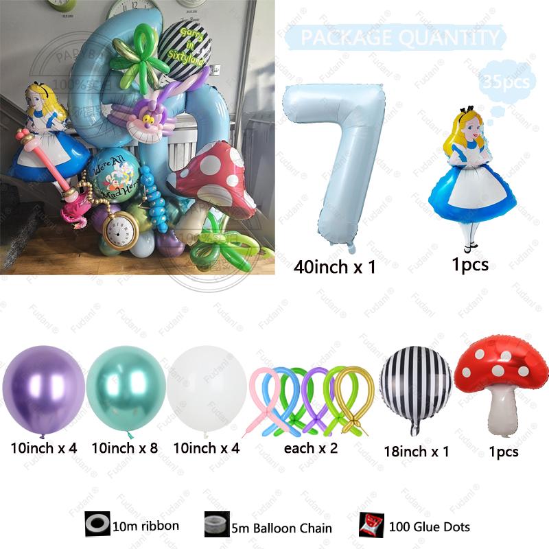 

Набор из 35 штук больших покерных шаров «Алиса в Стране чудес» 40 дюймов, синие подарки для девочки, украшение на день рождения, товары для детского праздника 40inch