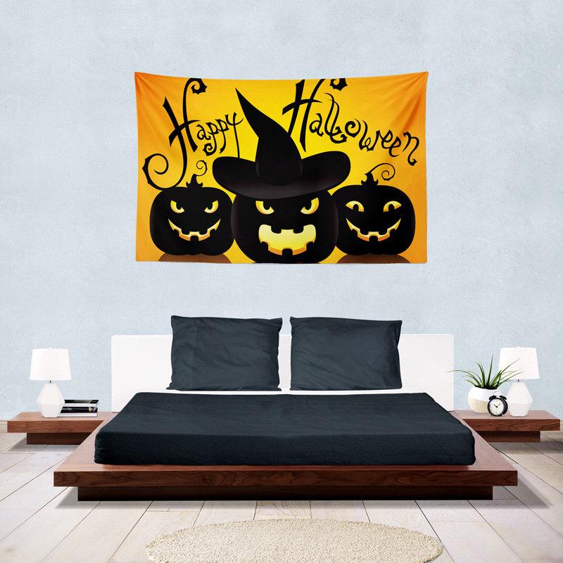 Halloween Kids Costume Tapestry Wall Hanging Jack O Lantern Full Moon Bat Spooky Night Aesthetic Wall Art Bedroom Decor