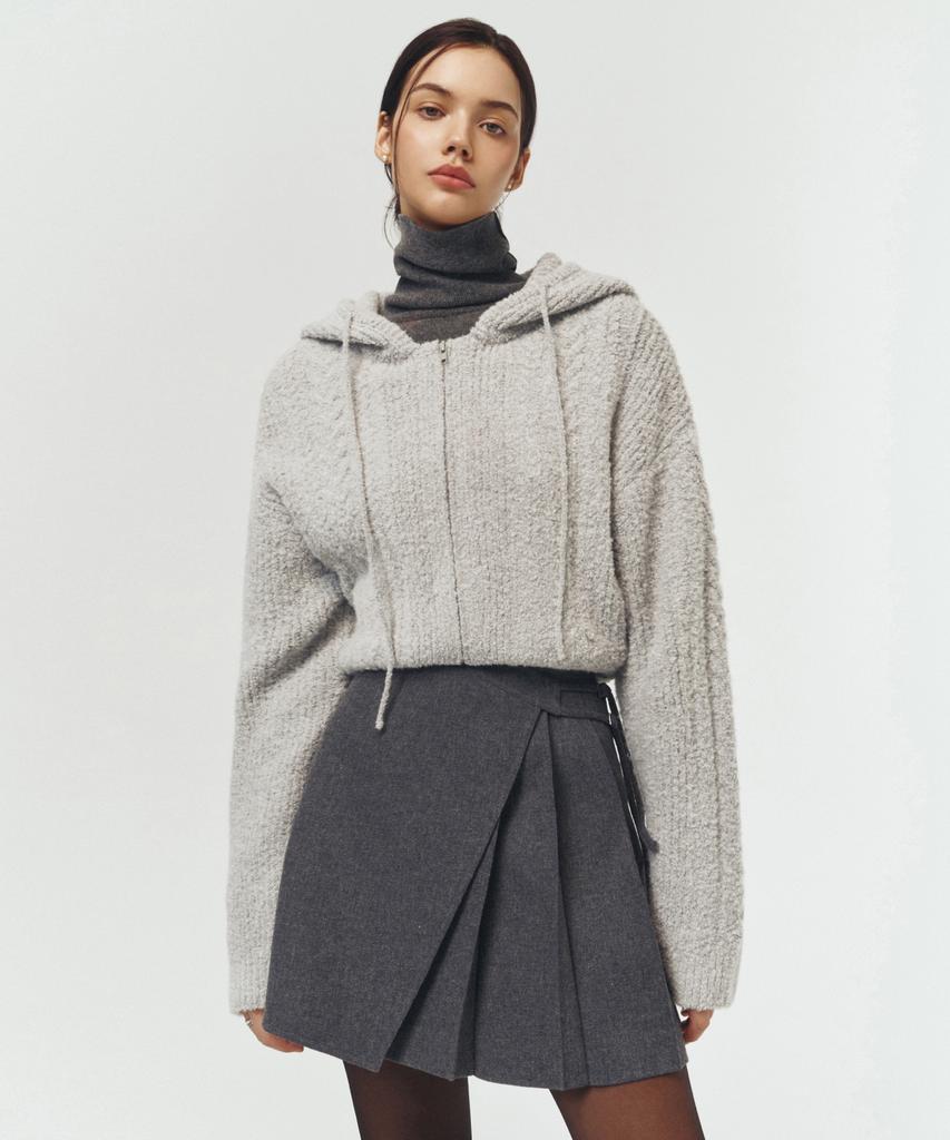 Artid Pleated Wool Wrap Skirt_Melange Grey