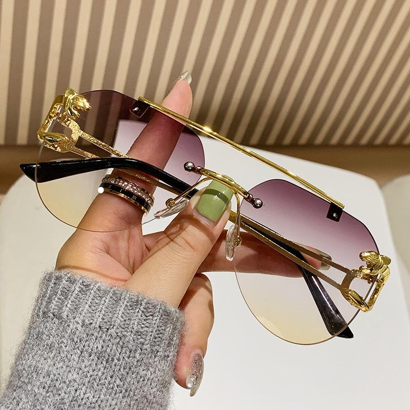 Vintage Rimless Men Women Trendy Gradient Shades Double Bridge UV400 Eyewear