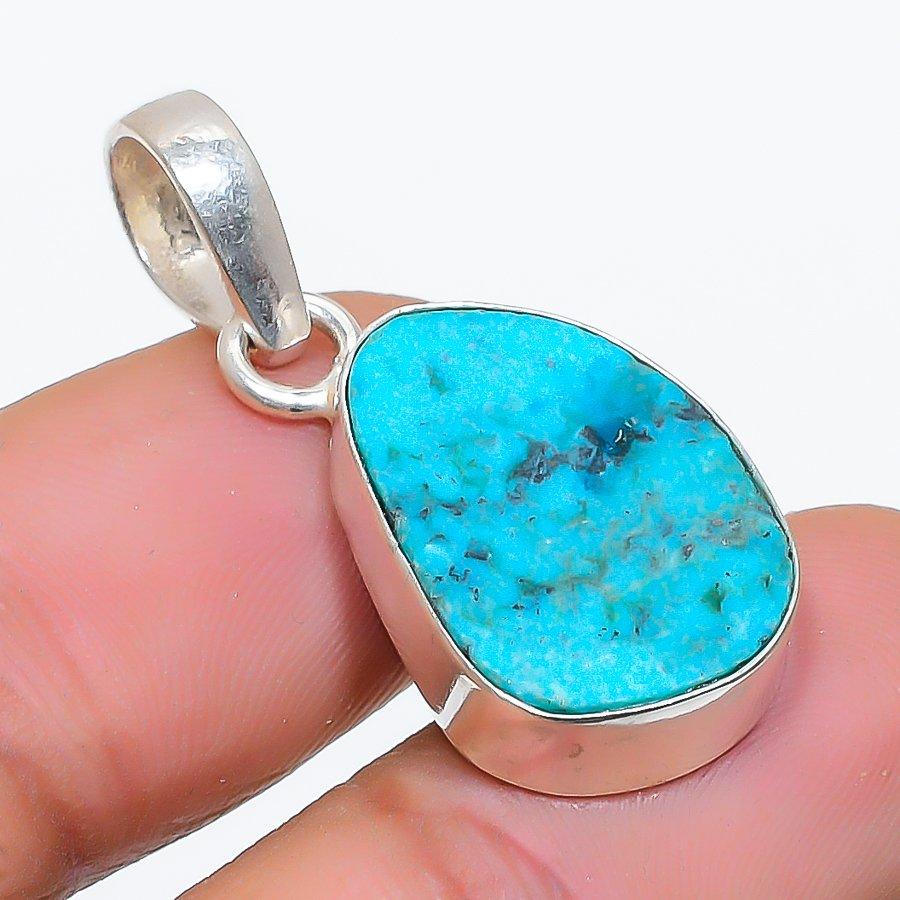 Tibetan Turquoise Gemstone 925 Sterling Silver Jewelry Pendant 1.30" GK-5126
