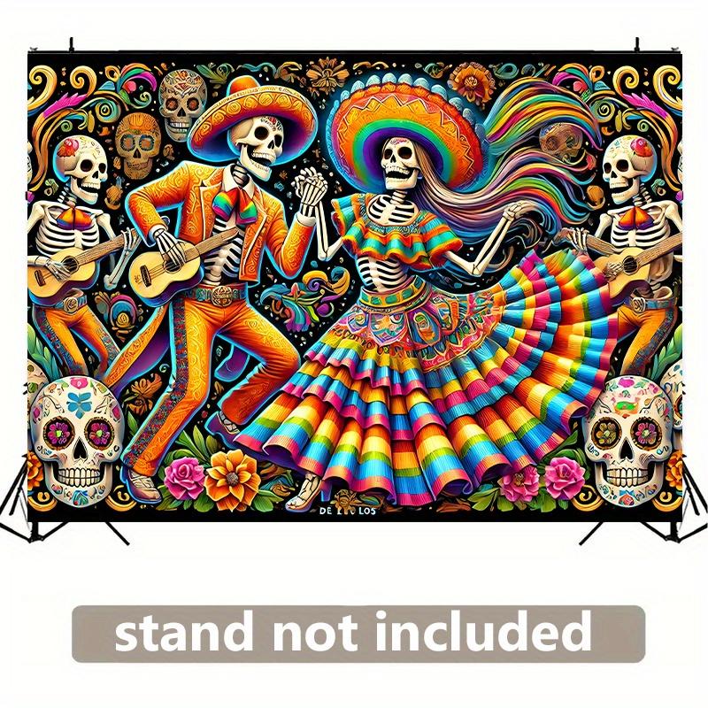 One Background Flag a Mexican Death Dance Polyester Fabric Wall Cover and a Background Cloth for Decoration