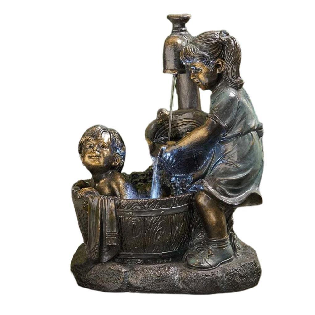 Chlapec A Dívka Zahrada Socha Vodopád Dekor Figurka Ornamenty Tlak