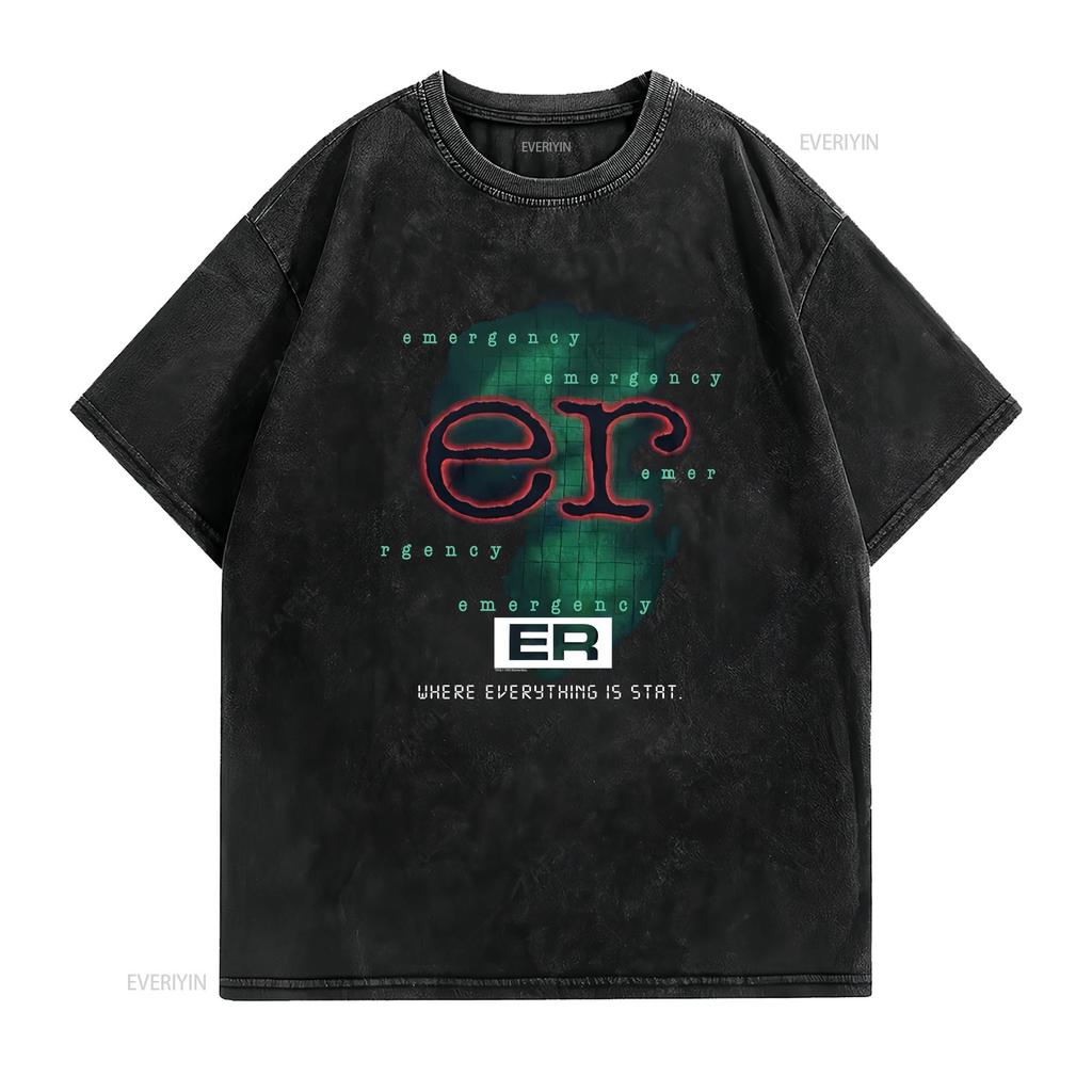 Tricou TV Show de Urgență ER Bumbac Negru Adult S XL UB vintage Spălat Confortabil Versatil streetwear modă grafic