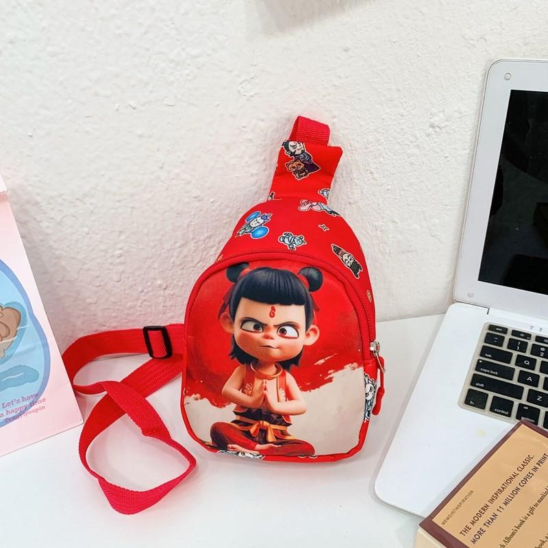 

Ne Zha Cartoon Kids Chest Bag With Polyester Print For Daily Use червоний колір чорний