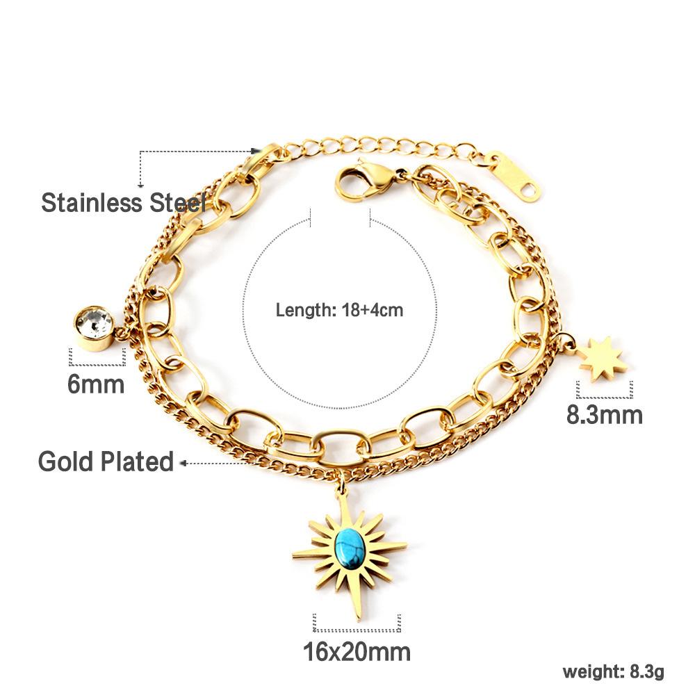 Fashion Jewelry Double Stacked Bracelet Lucky Star Blue Songhua Stone Pendant, Jewelry Stainless Steel Gold Plated Bracelet