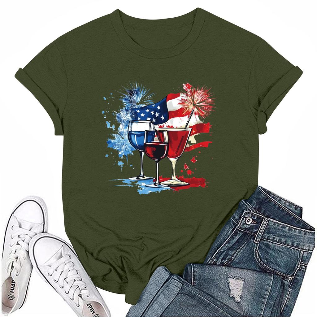 Dámská módní ležérní tištěná tričková halenka s kulatým výstřihem a krátkým rukávem Tričková halenka Halenka