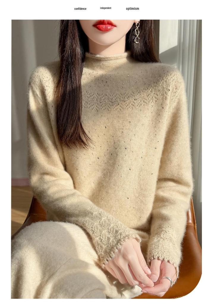Women's Skin-Friendly Wool Knit Cardigan – Autumn/Winter Half-High Collar Sweater Coat for Commuting and Style
