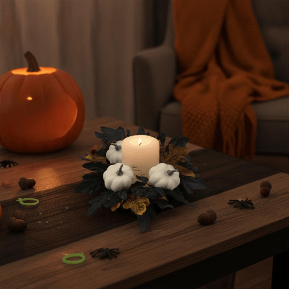 Simulated Maple Leaf Halloween Candle Wreath Artificial Wreath Ornament Festival