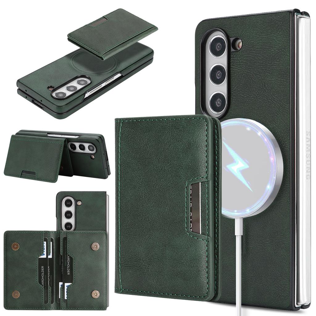 2-In-1 Two-fold Wallet Leather Phone Case for Samsung Galaxy Z Fold 7 ZFold 6 5 4 3 Wireless Charging Magnetic Card Holder Cover