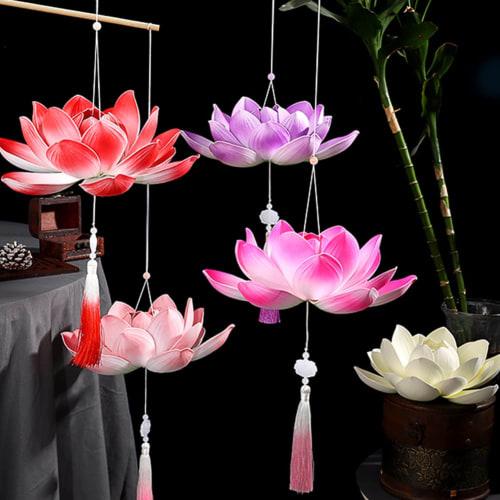 YUYAKESHI Lotus Lantern, Obon Decoration, Handheld LED Lotus Lantern, Festival Accessory, Lotus Flower Lantern, Cute Gift Box (Light Green + White, Me