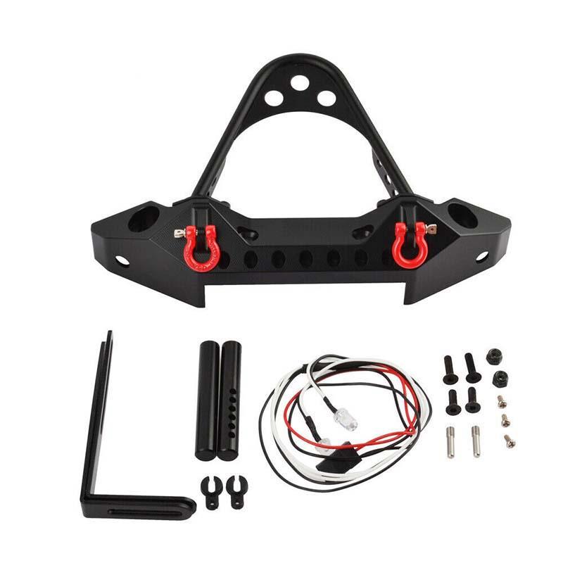 Para-choque Dianteiro de Liga Usinado CNC Preto com Manilha e Luz LED para Traxxas Trx-4 Axial Scx10 Ii Jeep