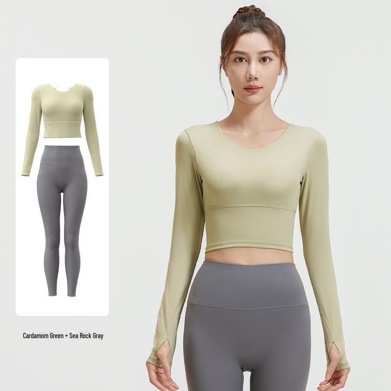 Juyitang Women's Slimming Yoga Suit with Cross Back & Long Sleeves