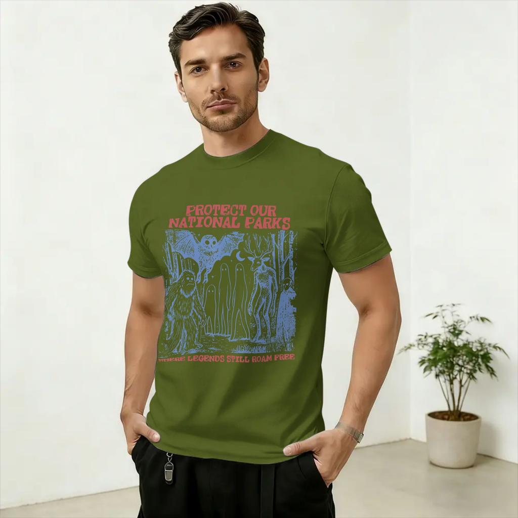 Vintage Protect Our National Parks MothUnisex Cryptid Weirdcore Horror T-Shirt Unisex Cotton T Shirts Short Sleeve Tees Classic Tops