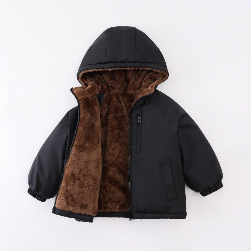 Kids Thick Cotton Padded Jacket With Hood Solid Color Warm Outerwear Toddlers Boys Girls Winter
