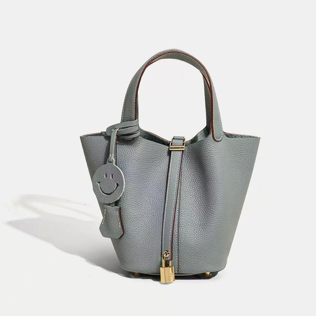 2026 Women's Genuine Leather Cowhide Basket Bucket Bag - Versatile, High-End Handbag