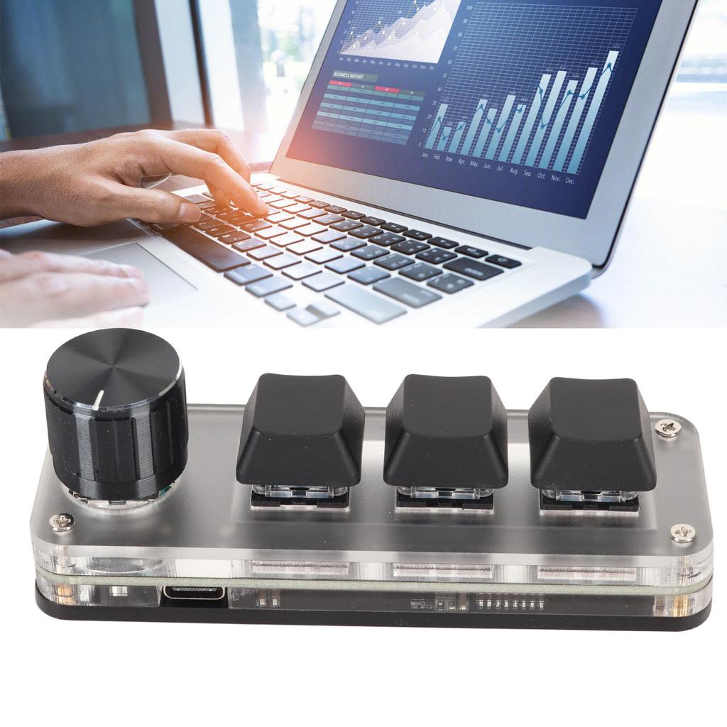 USB   3 Key Keypad with Knob   Programmable Type C Wired Connection Blue   One Handed Keypad for Gaming