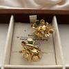 Beautiful Retro Light Luxury High Sense French Three-Dimensional Petal Metal Flower Earrings Temperament Light Luxury Stud Earrings Women