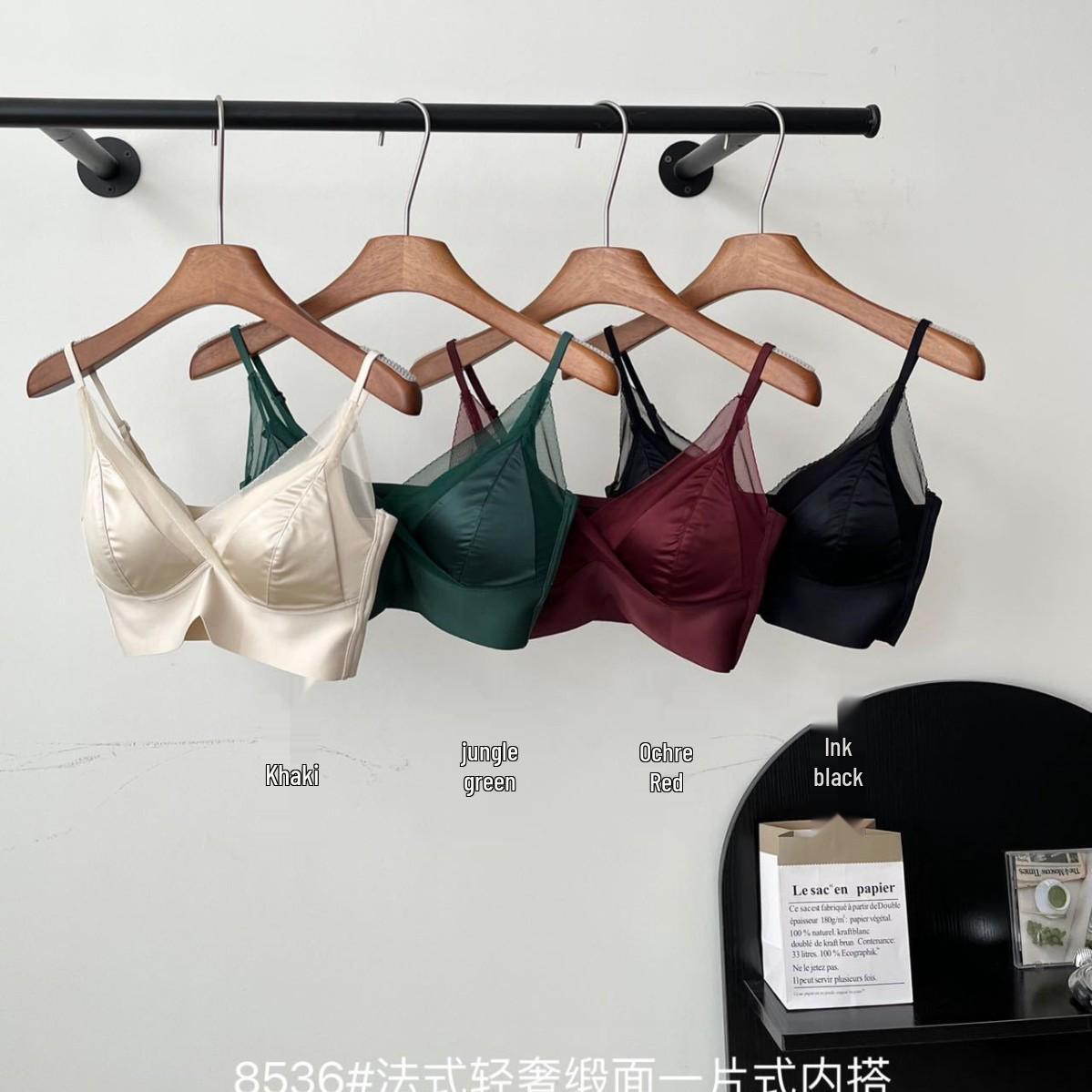 

French Satin Luxury Triangle Cup Wireless Top - Sexy One-Piece Underwear XL 120-150 jin
